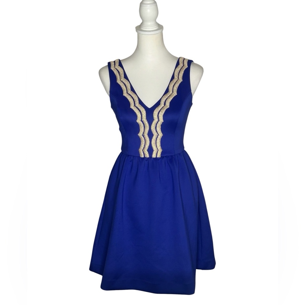 Lilly Pulitzer NWT Rorey Royal Purple V-Neck Mini Dress with Gold Trim Sz XS